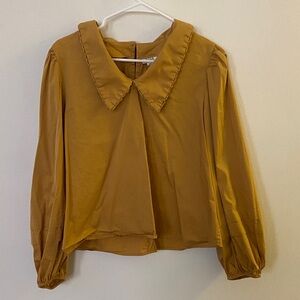 a.n.a Mustard Yellow Long-Sleeve Blouse with Decorative Collar